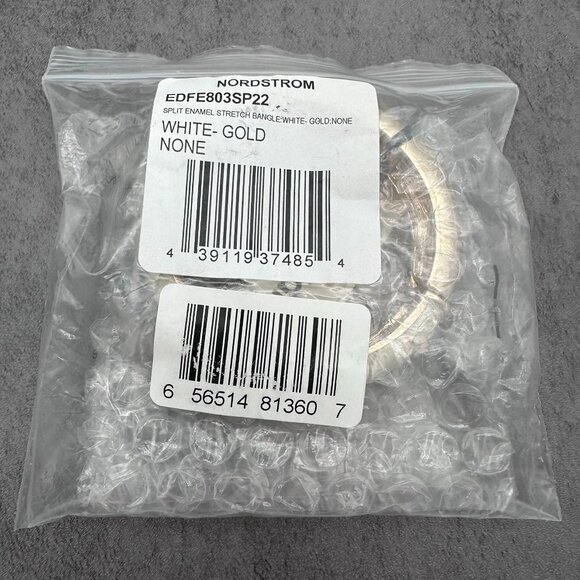 Open Edit Enamel Split Stretch Two Tone White Cream Gold Tone Bangle Bracelet - Picture 9 of 10